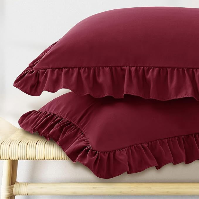 KKJIAF Ruffle Pillow Cases Standard Size Set of 2, Ruffled Pillow Covers by KKJIAF