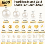 Funtopia 1860pcs Pearl Beads for Jewelry Making, 5 Sizes Round Pearls Bracelet - Image 4