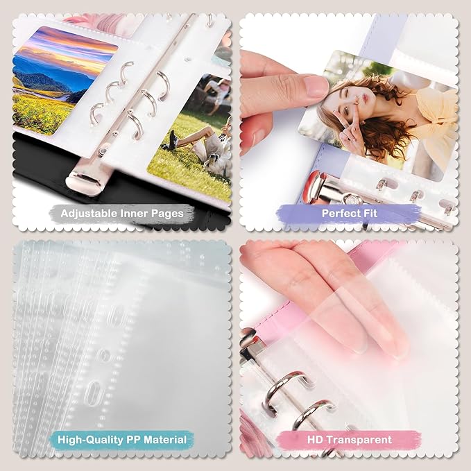 A5 Kpop Photocard Binder with 30 Pack 4-Pocket Card Pages, 6 Ring A5 Binder - Image 4