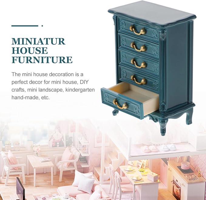 Toyvian Dollhouse Cabinet 1:24 Scale, Miniature Wooden 5-Drawer Dresser Storage - Image 7