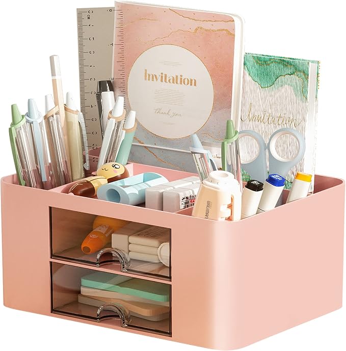 Marbrasse Pen Organizer with 2 Drawer, Desk Organizers and Accessories with 5 by Marbrasse