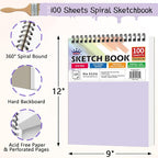 WINNER 9" x 12" Sketch Book 4 Pack, 400 Sheets Spiral Bound Art Sketchbook - Image 2