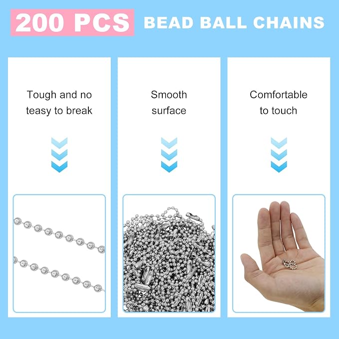 200 pcs Bead Ball Chains, 4 Inch Keychain Rings, - Image 3