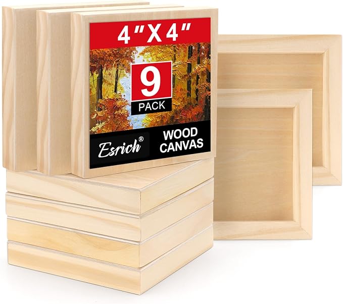 ESRICH 4x4 Inch Wood Panels, 9 Pack Square Craft Wood Canvas Boards, Blank by ESRICH