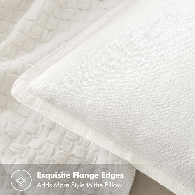 MIULEE Decorative Linen Pillow Covers 20x20 Inch Cream White Boho Farmhouse - Image 2