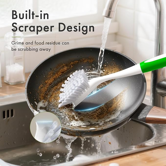 Amazer 4 Pack Dish Brush with Handle, 2 Kitchen Scrub Brushes - Image 3