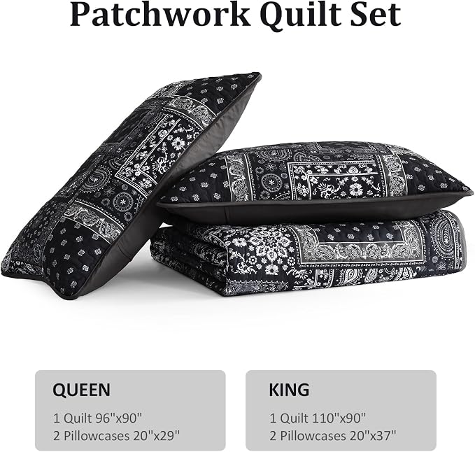 Cottolester Boho Patchwork Quilt Set Queen Size, Paisley Floral Bedding Set - Image 7