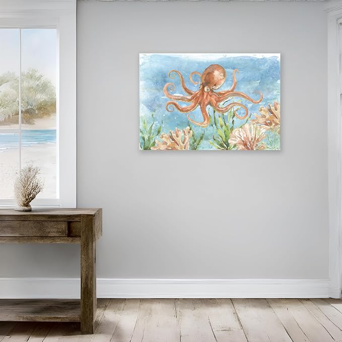 Octopus Canvas Wall Art Ocean Under Sea Life Painting Nautical Marine Life - Image 6