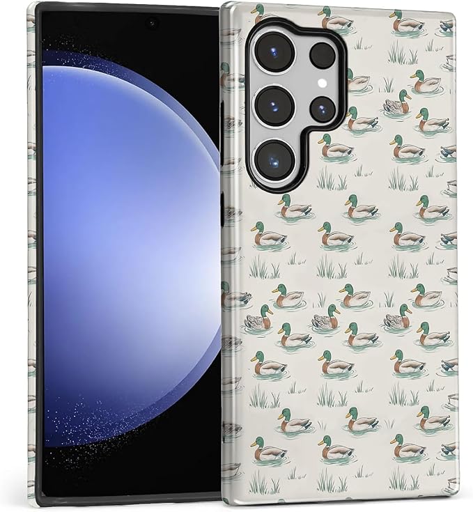 for Samsung Galaxy S24 Ultra Case, Cute Duck Pattern Glossy 2 in 1 Shockproof by Teonvpu