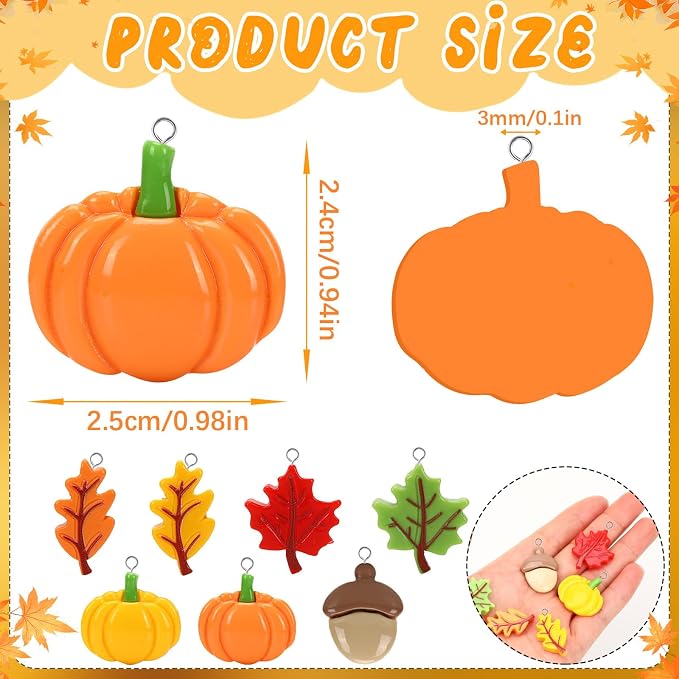 Augshy 64 Pcs Fall Resin Charms Maple Leaf Pumpkin Acorn Autumn Pendant | 7 - Image 2