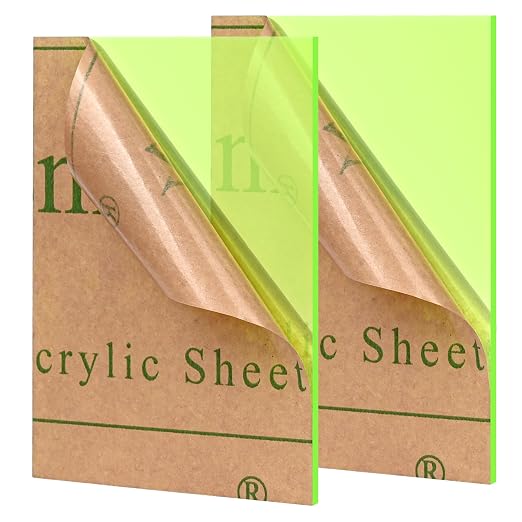 Fluorescent Green Acrylic Sheets 1/8 inch Thick 3mm 2 Pack 8 x 10 Clear by Lesnlok