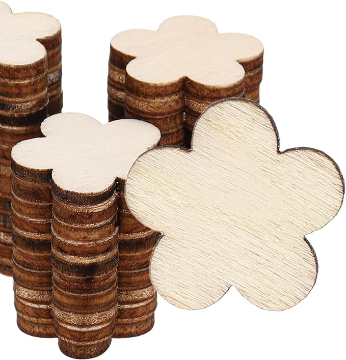 PATIKIL 20mm Wooden Flowers, 50 Pack Unfinished Wood Flowers Blank Wooden by PATIKIL