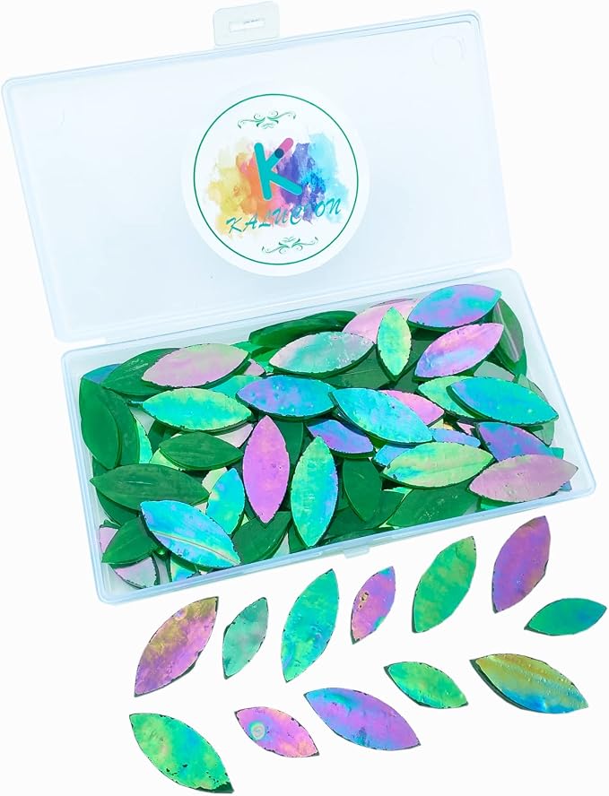 120 Pcs Iridescent Green Floral Mosaic Tiles, Hand Cut Stained Glass Petals - Image 6