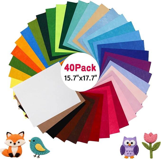 40 Pack Thin Felt Fabric Sheets 18" x 18" Assorted Colors Squares Felt Fabric - Image 2