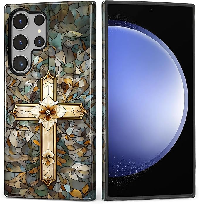 for Samsung Galaxy S24 Ultra Case, Christian Cross Stained Glass Pattern Glossy - Image 3