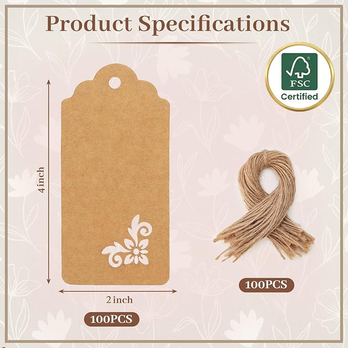 SallyFashion 100 PCS Gift Tags, 2x4 inch Kraft Paper Hollow-Out Tags - Image 6