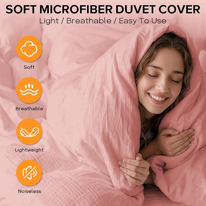 Cozyide Pink Duvet Cover Full Size, 3 Pieces Bedding Duvet Covers, Soft - Image 4