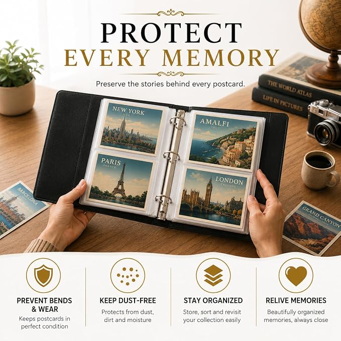 Elegant Postcard Album Book for Collecting, Sleeves Included, Post Card Album - Image 5