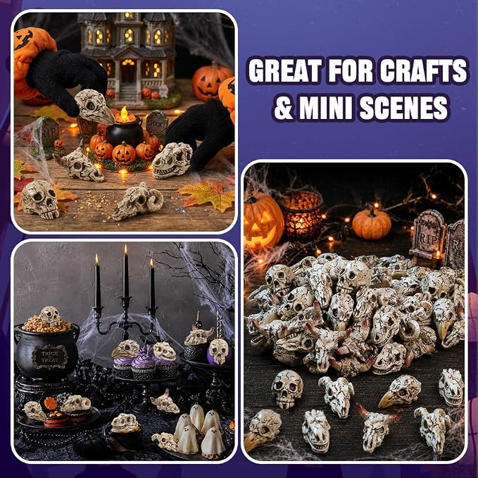 DIYDEC 100pcs Halloween Mini Skulls, 5 Styles Miniature Resin Skeleton Heads - Image 4