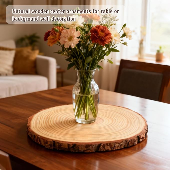 FSWCCK 2 Pack Nature Unfinished Round Wood Slices, 11-13 Inches Wooden Circle - Image 6