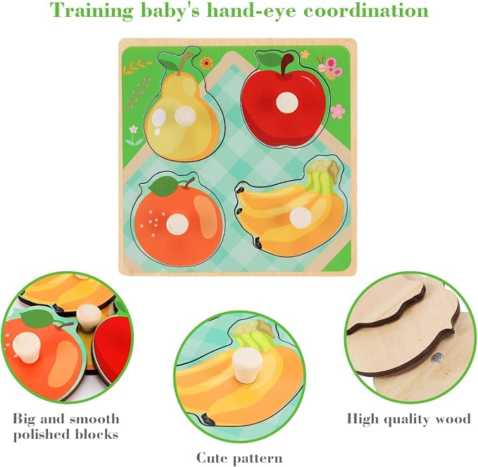 Wooden Peg Puzzles for Toddlers 1-3, Kids' Educational Preschool Peg Puzzle Toy - Image 4