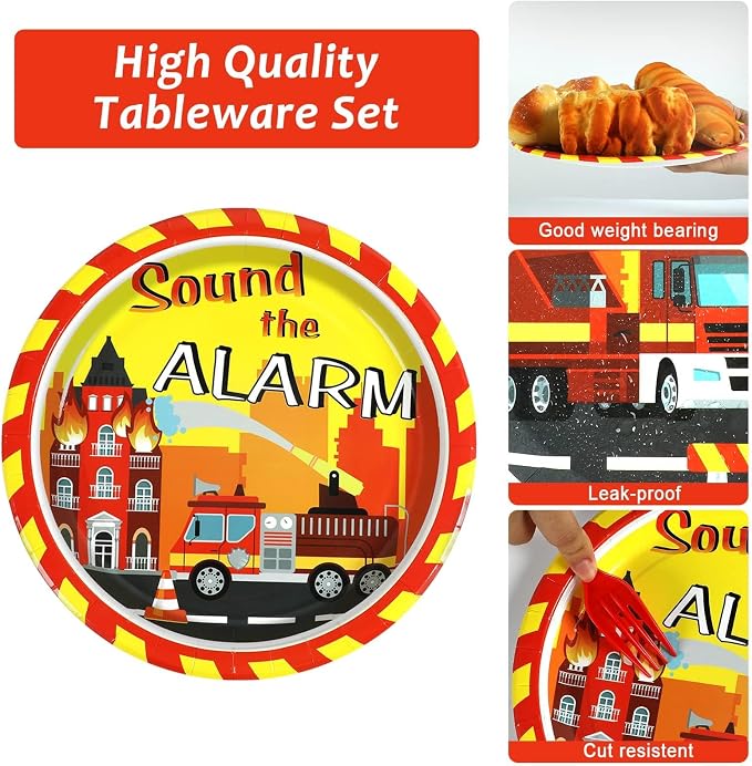 100 Pcs Firetruck Birthday Party Decorations Fireman Plates and Napkins - Image 4
