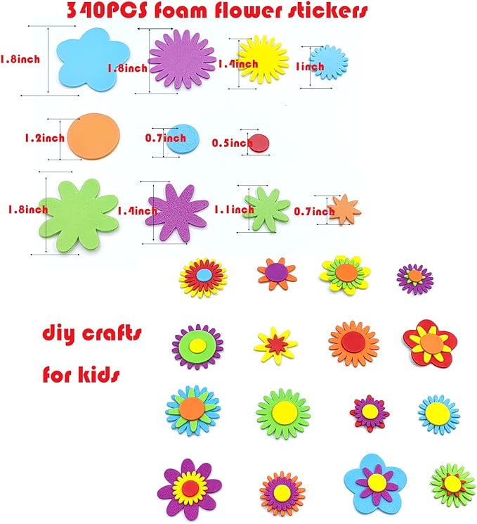 340PCS Foam Flower Stickers, Spring Theme Puffy Shapes Materials | - Image 2