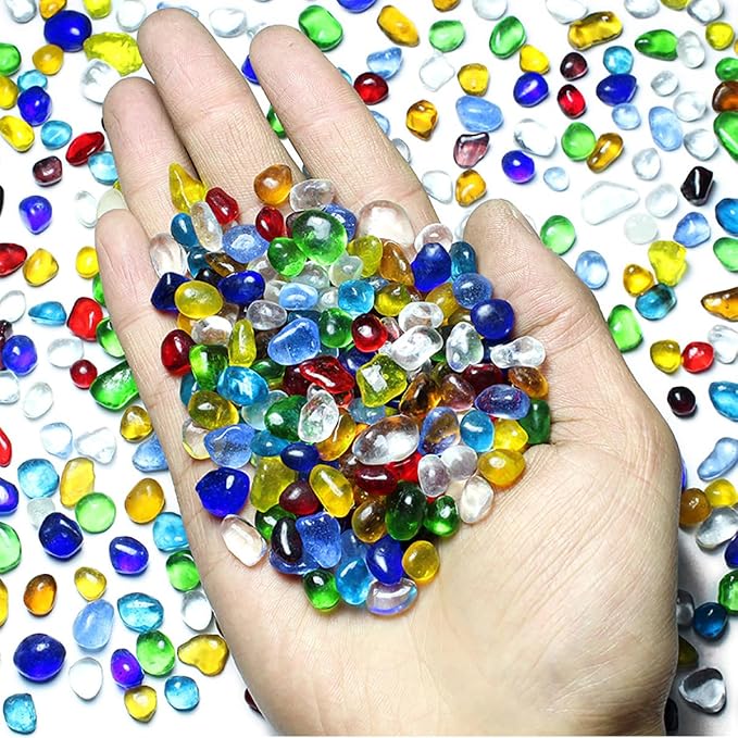Rainbow Glass Stones, 1Lb/460g Irregular Sea Glass Pebbles Non-Toxic Artificial - Image 5