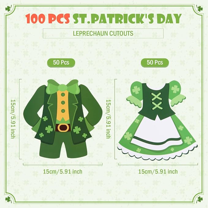 FOBSME 100 Pcs St. Patrick's Day Leprechaun Cutouts 5.91 Inch St. Patrick's Day - Image 2