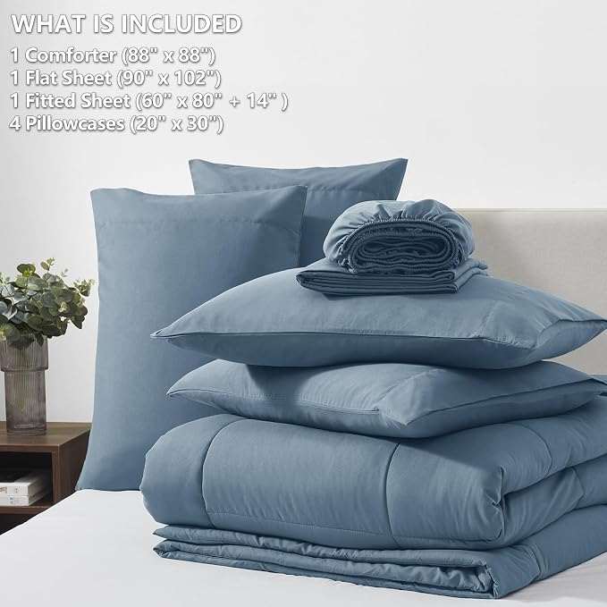 CozyLux Queen Comforter Set Mineral Blue, 7 Pieces Bed in a Bag, All Season - Image 6