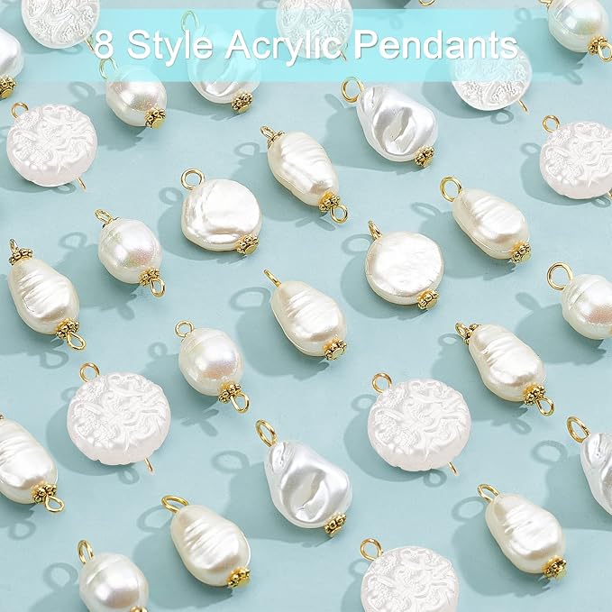 PandaHall 80Pcs Pearl Pendant Connectors, 8 Style Irregular Pearl Bead Links - Image 3