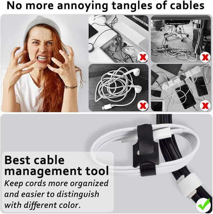 70pcs Cable Ties Reusable Black and White Wire Ties Cable Management Cord Ties - Image 2