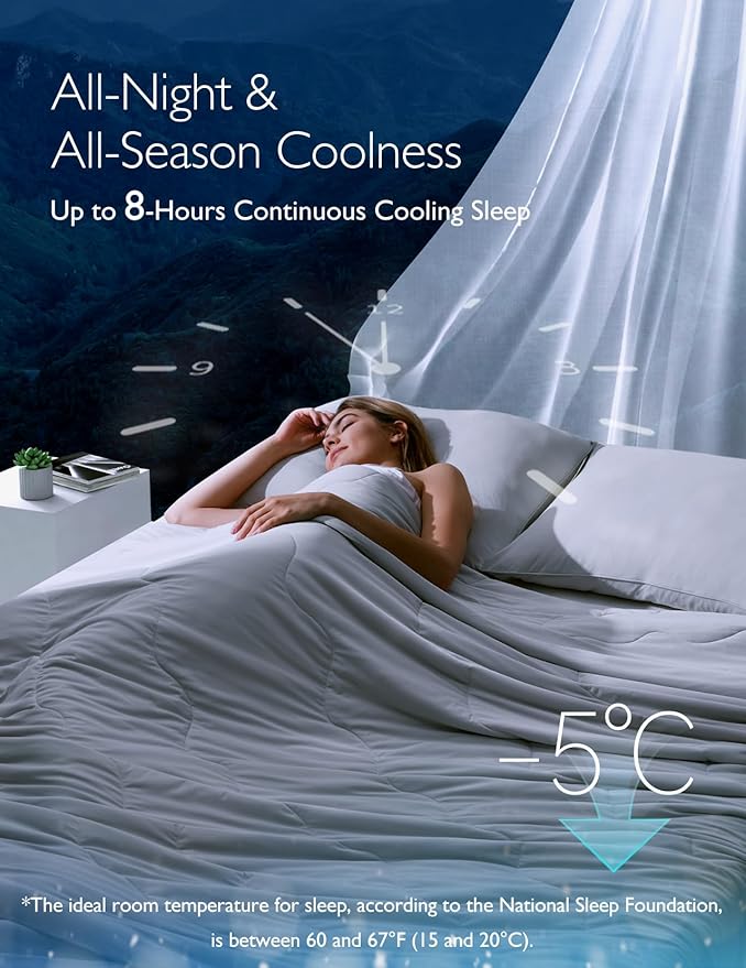 Momcozy Life CoolMurm Cooling Comforter for Hot Sleepers, Full/Queen 90"x90" Soft Breathable Pregnancy Cooling Blanket, 3-Second Cooling, 8 Hours+ Stay Cool All Night, Beige Yellow