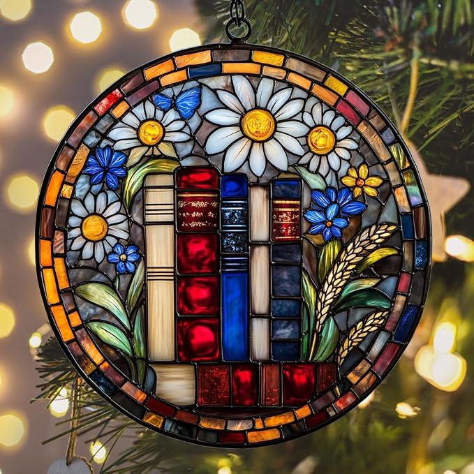 Floral Stack of Bookks Acrylic Suncatcher Stained Glass Effect Window Car - Image 6