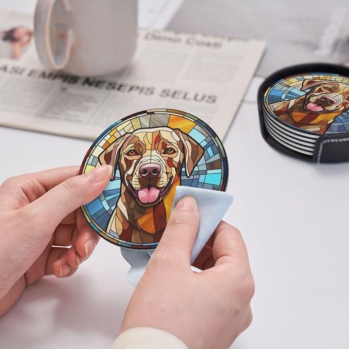 Drink Coaster Set of 6, Labrador Retriever Dog Mom Lover Gift, Leather Drink - Image 7