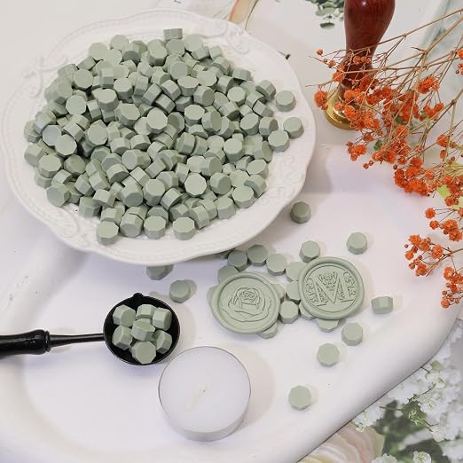 300 Pcs Wax Seal Beads, Sage Green Sealing Wax Beads, Refilling Octagon Wax - Image 3
