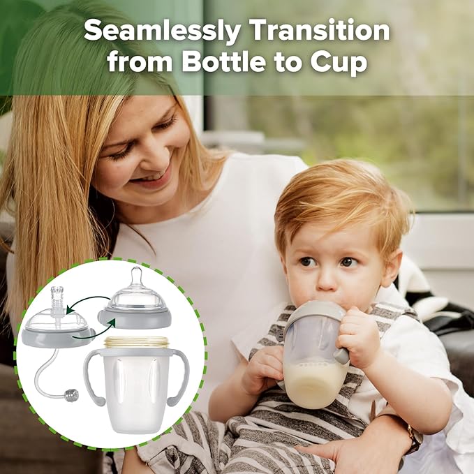 haakaa Weighted Straw Sippy Cup for 6+ Month Old, Silicone Baby Straw Cup Toddler Water Bottle with Straw Brush, 8oz/250ml, Grey