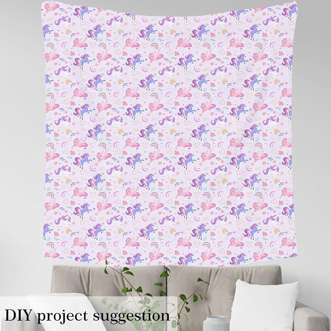 Dreamy Purple Unicorn Fabric by The Yard, Cartoon Stars Moon DIY Art Fabric - Image 4