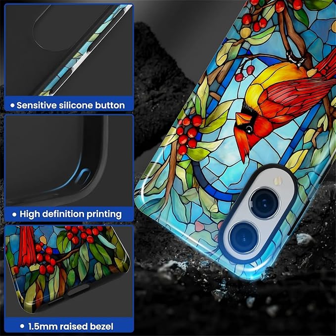 for Samsung Galaxy S25 Edge Case, Stained Glass Cardinal Bird Pattern Glossy 2 - Image 4