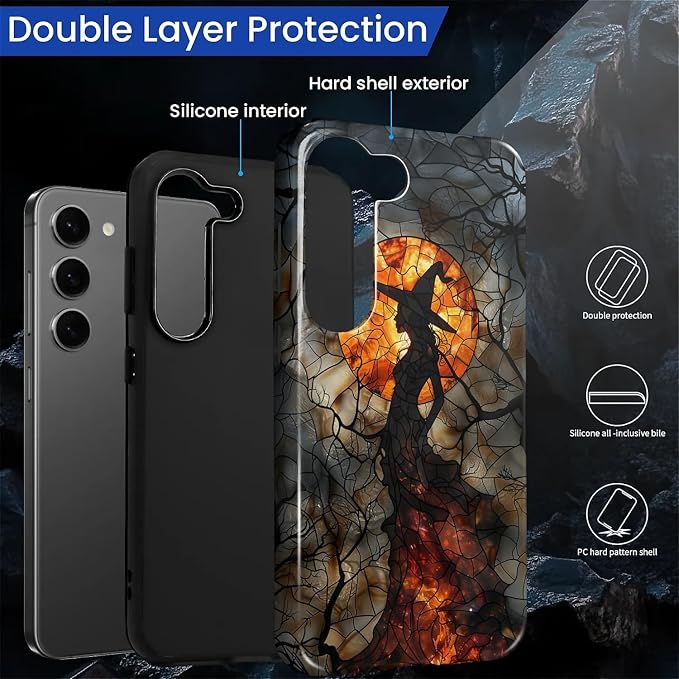 Case for Samsung Galaxy S23 Plus Case, Halloween Witch Moon Stained Glass - Image 6