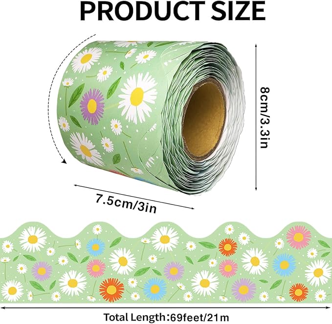 69 Feet Daisy Bulletin Board Borders Spring Floral Border Green Flowers - Image 2
