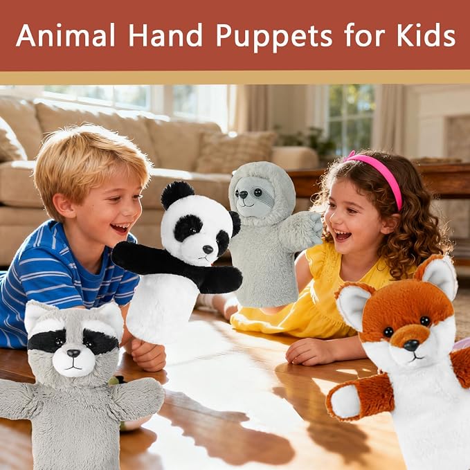4 PCS 11Inches Animal Hand Puppet Set Forest Cute Realistic Plush Puppets Toys - Image 4