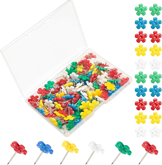 ELANE 100 Pcs Flower Thumb Tacks by ELANE