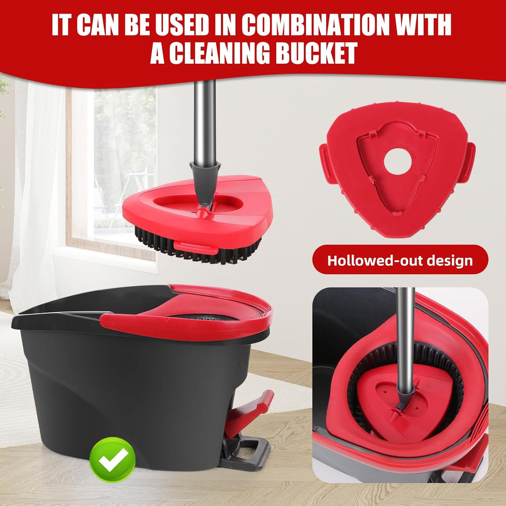 2 Pcs Full-Coverage Spin Mop Scrub Brush Head and 1 Mop Base Part Replacement for Oceda EasyWring 1 Tank System,Hard Bristle Cleaning Brush for Bathroom Kitchen Tile