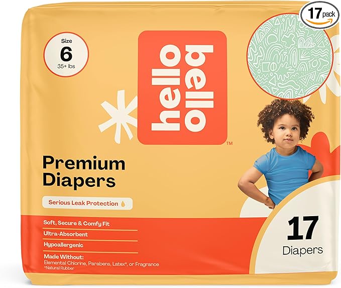 Hello Bello Premium Diapers Size 6 (35+ lbs) Daring Doodlers Designs, 17ct Jumbo Pack