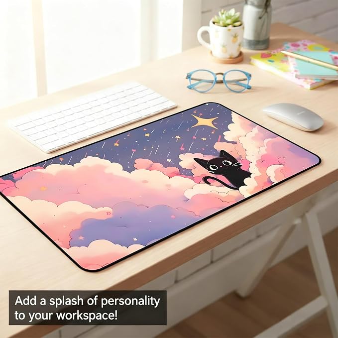 Anime Desk Mat, Cute Black Cat Game Mousepad, Full Deskmat, Extended Computer - Image 6