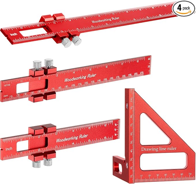 4 Pcs Woodworking Ruler, Metal Precision Pocket Rulers 12, 6 Inch by Saysurey