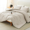 CozyLux Oversized Queen Comforter Set Beige, 3 Pieces 98x98 Solid Breathable by CozyLux