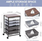 SYKIARIOL Utility Cart with 5 Drawers, Storage Drawer Cart with Wooden Tabletop - Image 3