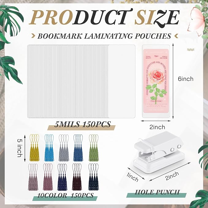 Fuyoooo 301 Pcs DIY Bookmark Making Kit 150 Bookmark Laminating Pouches 5 Mil - Image 2